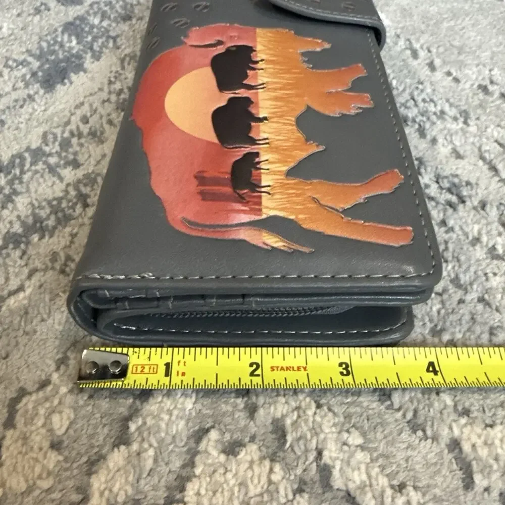 Shag Wear Womens Vegan Wallet Buffalo Animal Clutch Zipper Gray